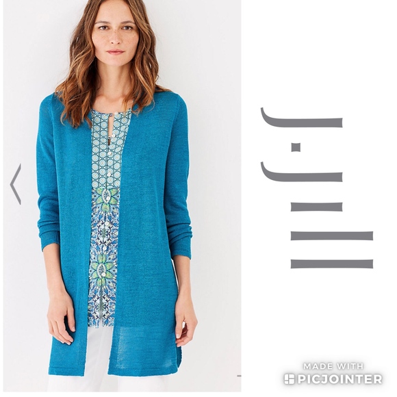 J Jill Linen Blend Open Front Cardigan 
